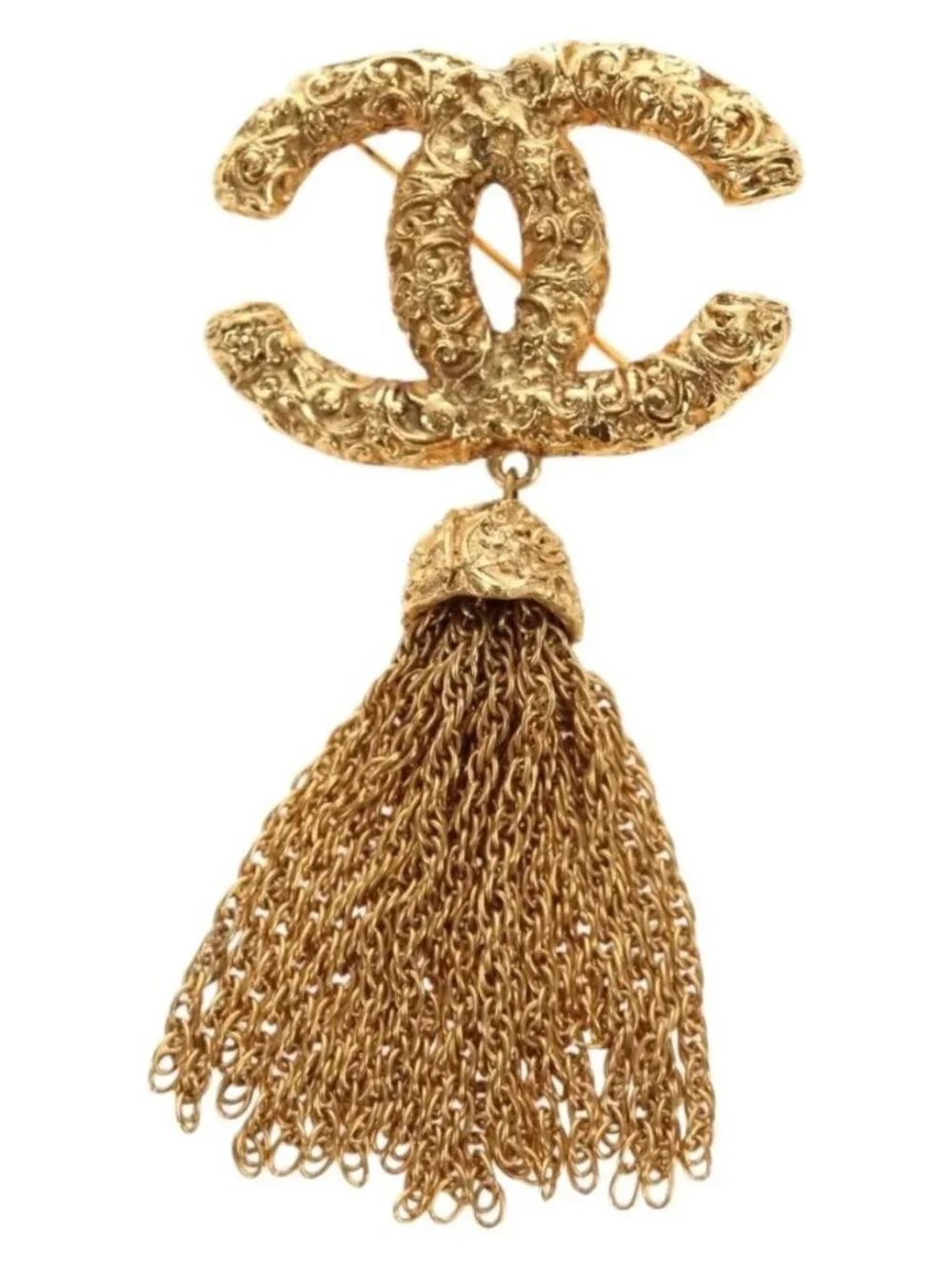 CHANEL CC Fringe Lava Brooch metal Gold CC Auth am11879SM